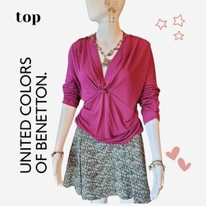 NWT Lovely Burgandy Long Sleeve Benetton Top Sz L